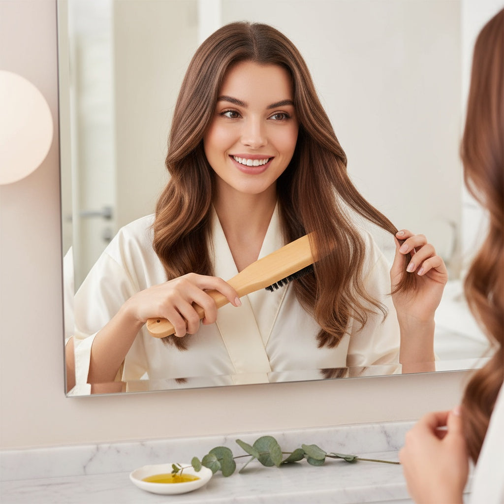 Wooden Hair Straightening Comb Brush โ Heatless Natural Hair Smoother